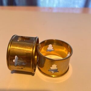 Vintage two brass Napkin Rings with Tree Cutouts- Christmas decor- used
